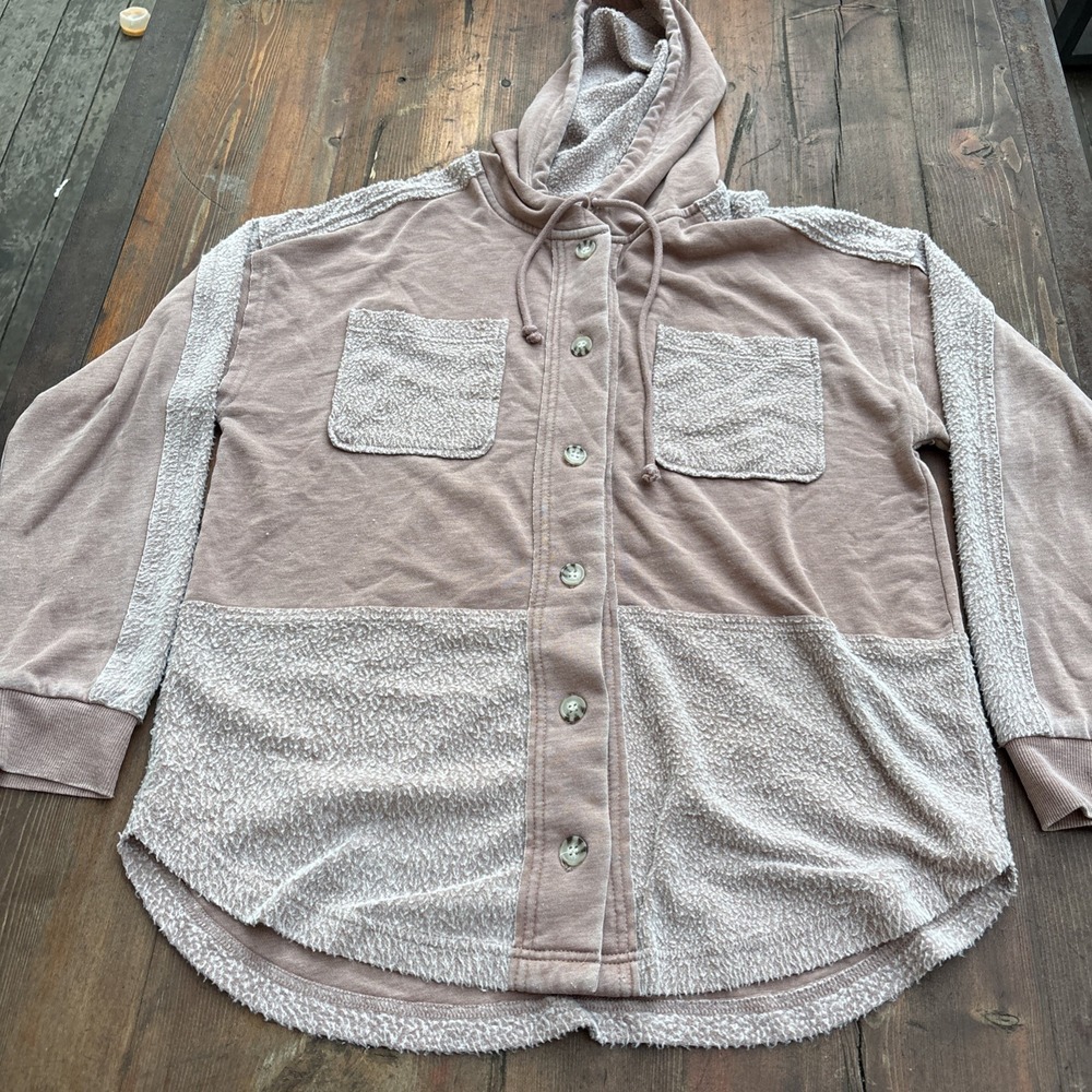 Thread & Supply Hooded Fleece Shacket Clove Mauve Pink Mixed Media Size Medium